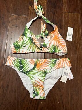 Raisins Juniors' Palma Printed Hawaii Halter Bikini Set Multicolor Large